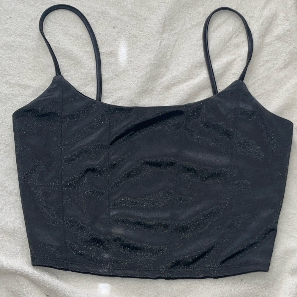 silky black corset top with straps